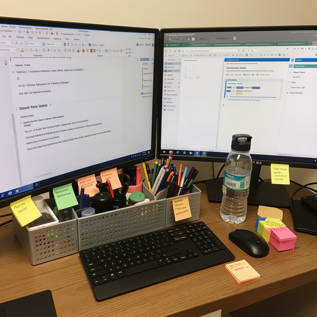 Organized workspace promoting regular breaks
